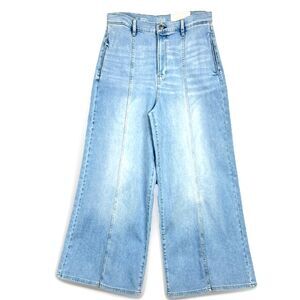 Highest Rise Wide Leg Light Blue Jeans Womens SZ 12 Zip Faded Distressed Retro